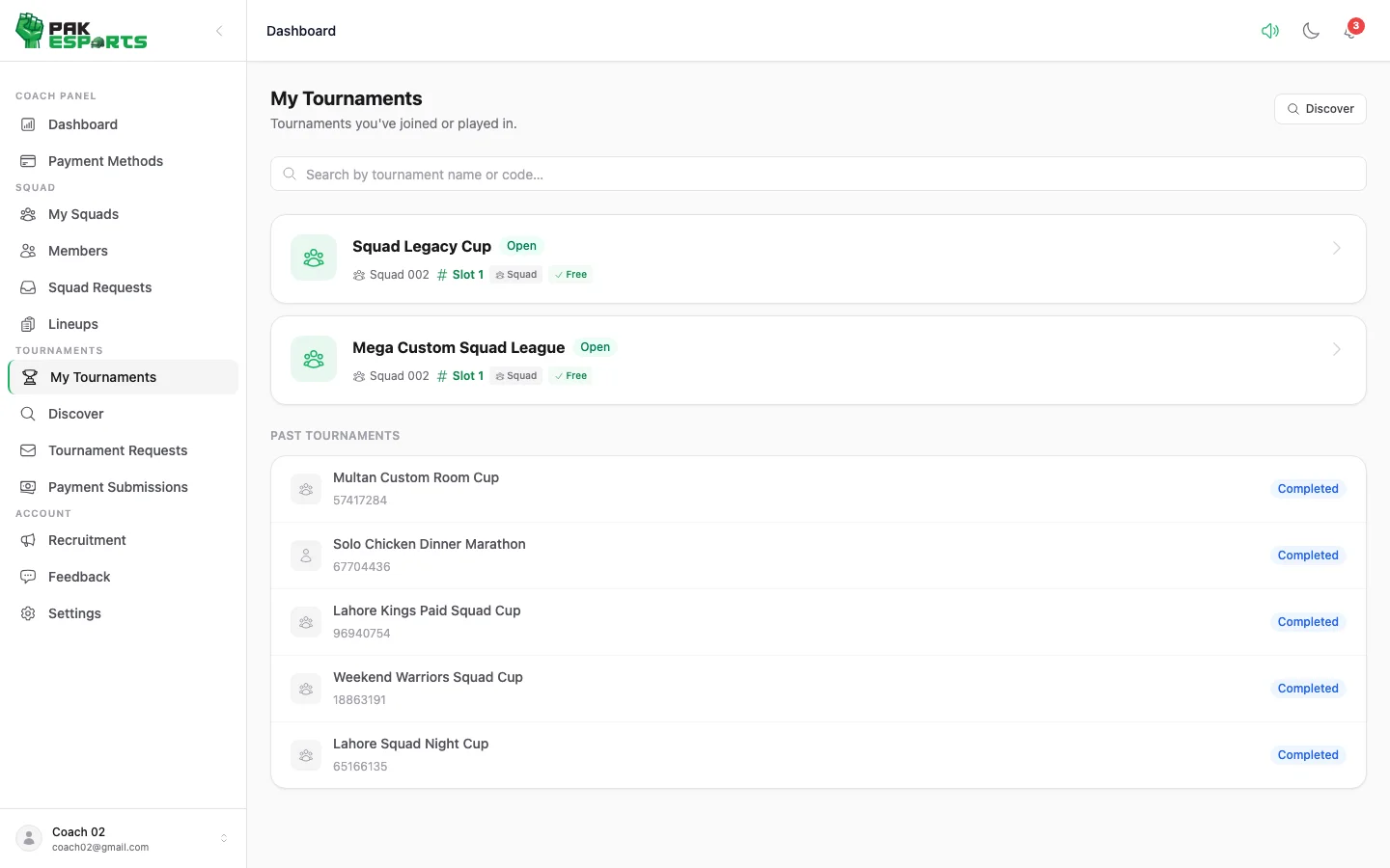 My Tournaments — Discover Karein aur Join Karein