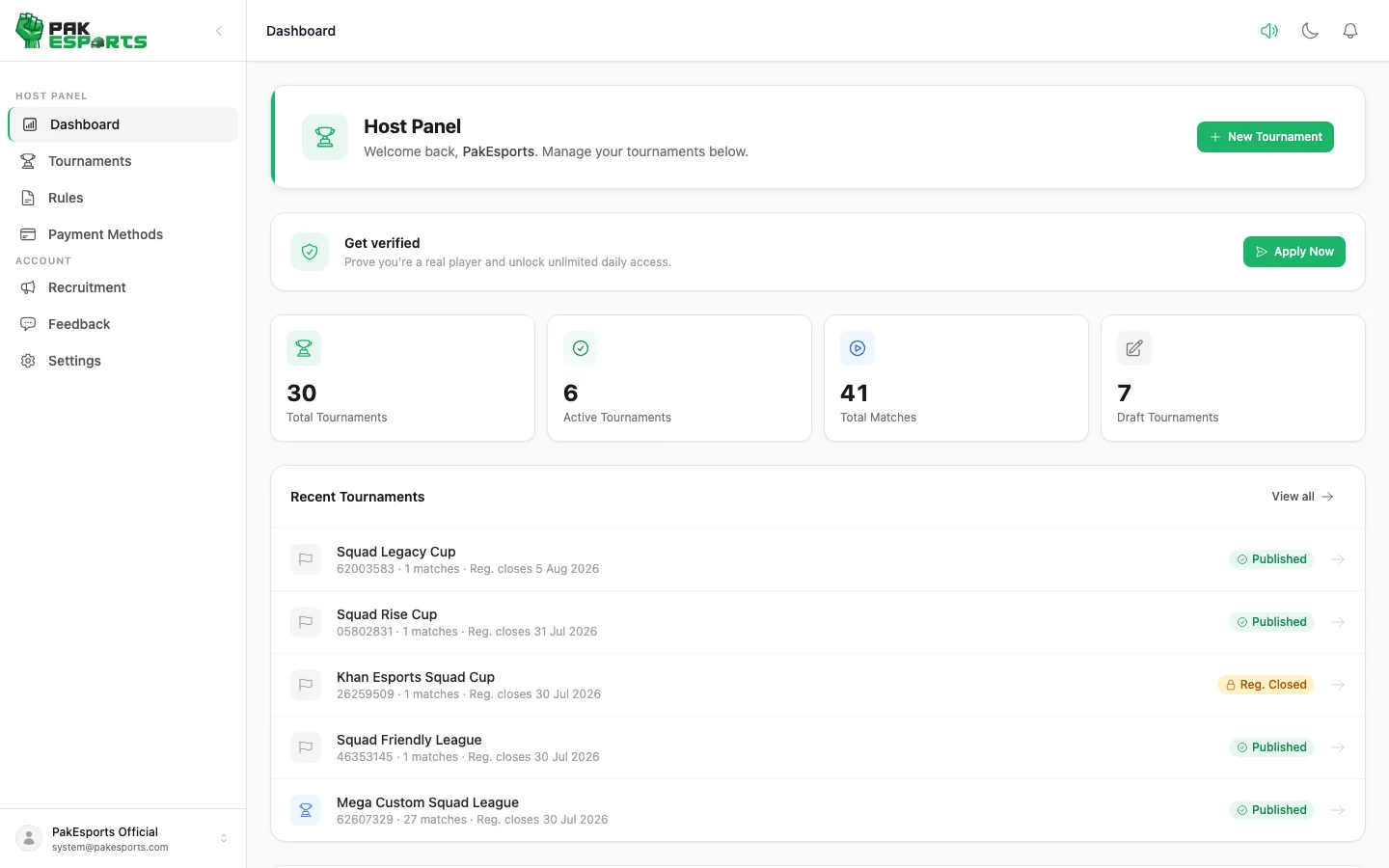 Dashboard — Getting Started Checklist