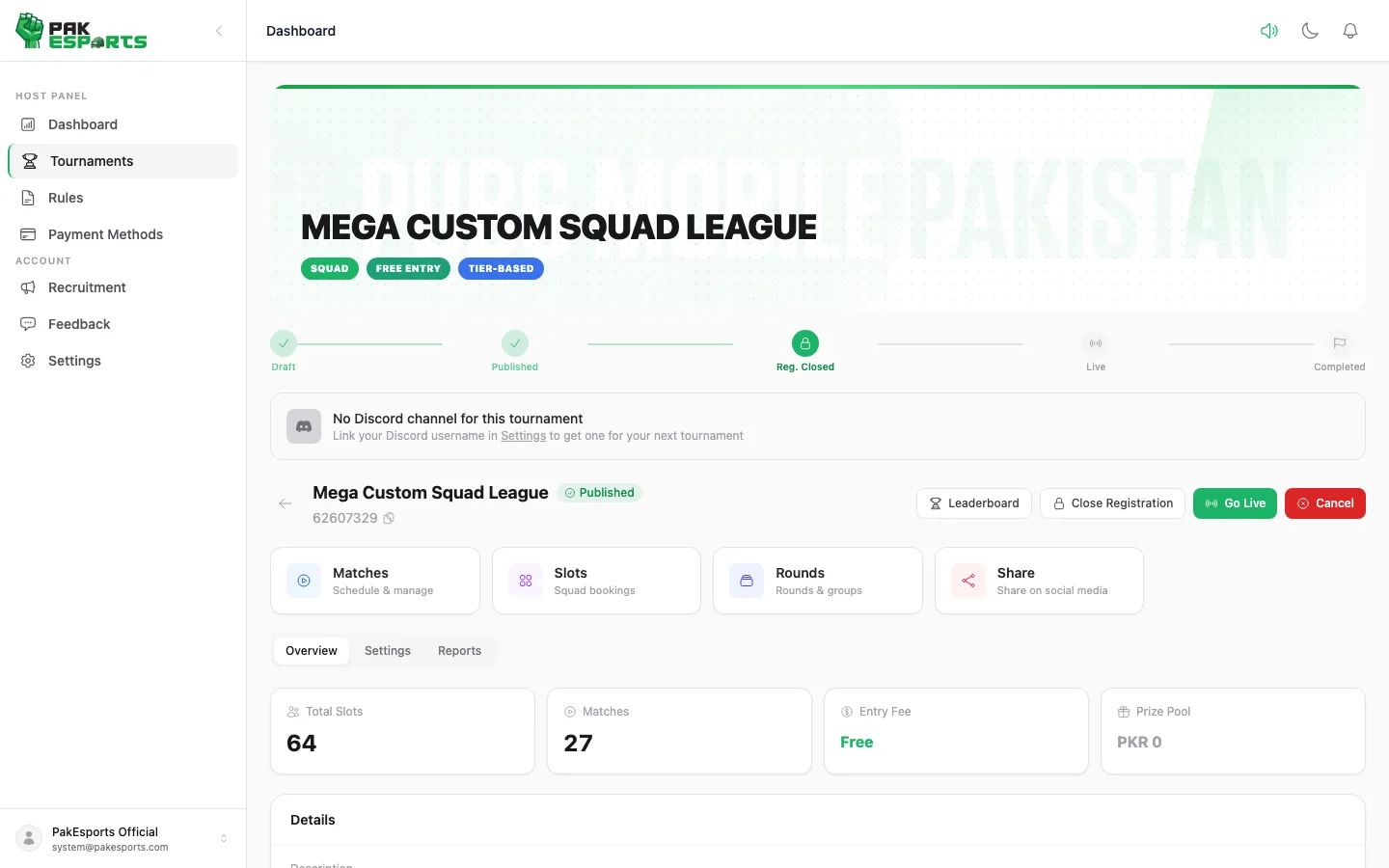 Tournament Hub — Publish Karna aur Manage Karna
